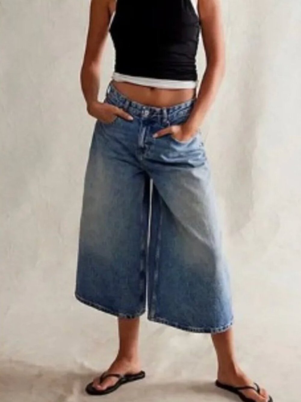 NWT We the Free High Top Wide Leg Crop Gaucho Denim Jeans Sz 30 Boho Light Wash